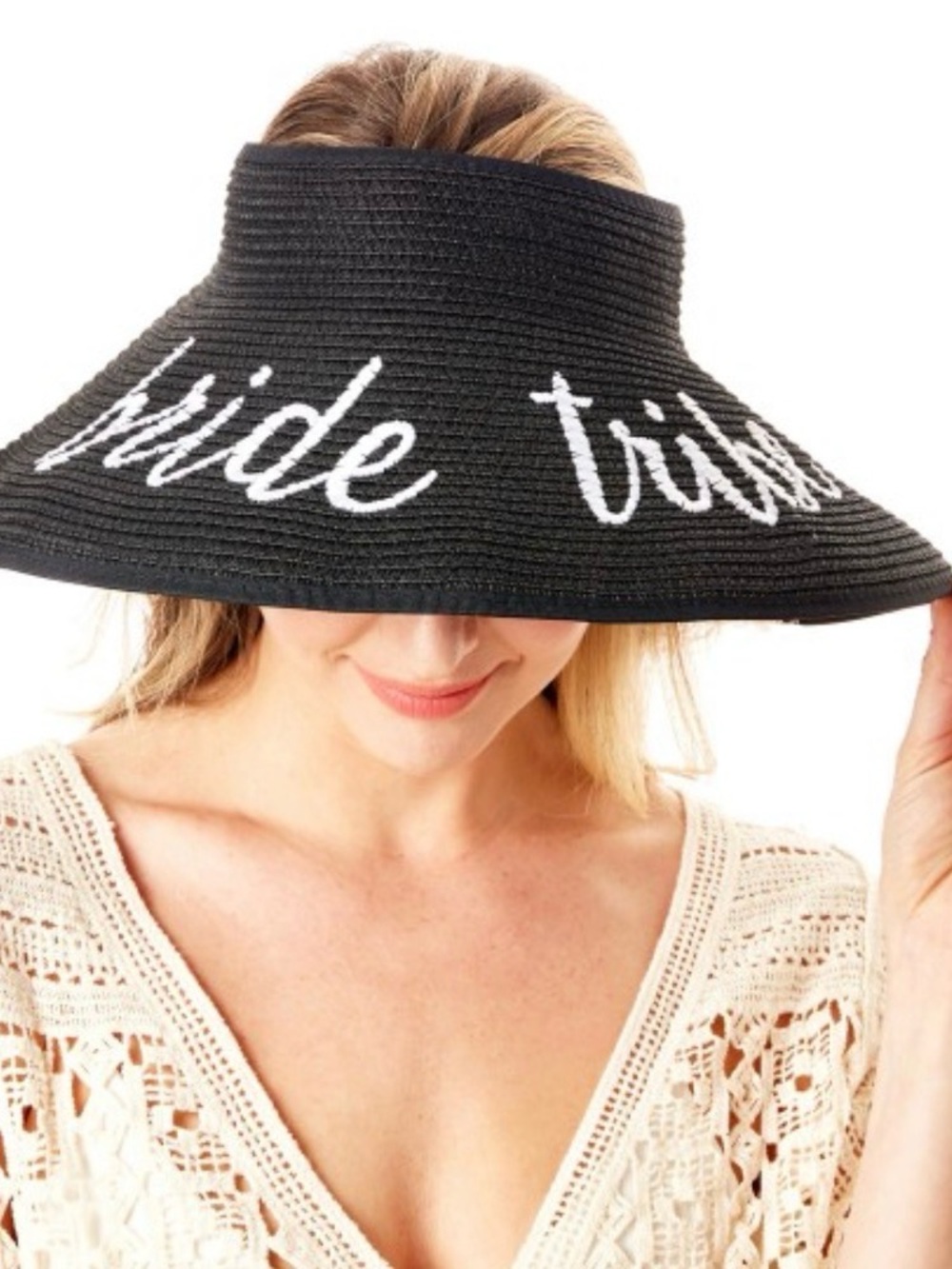 Bride Tribe Straw Roll Up Sun Visor with Bow on Back